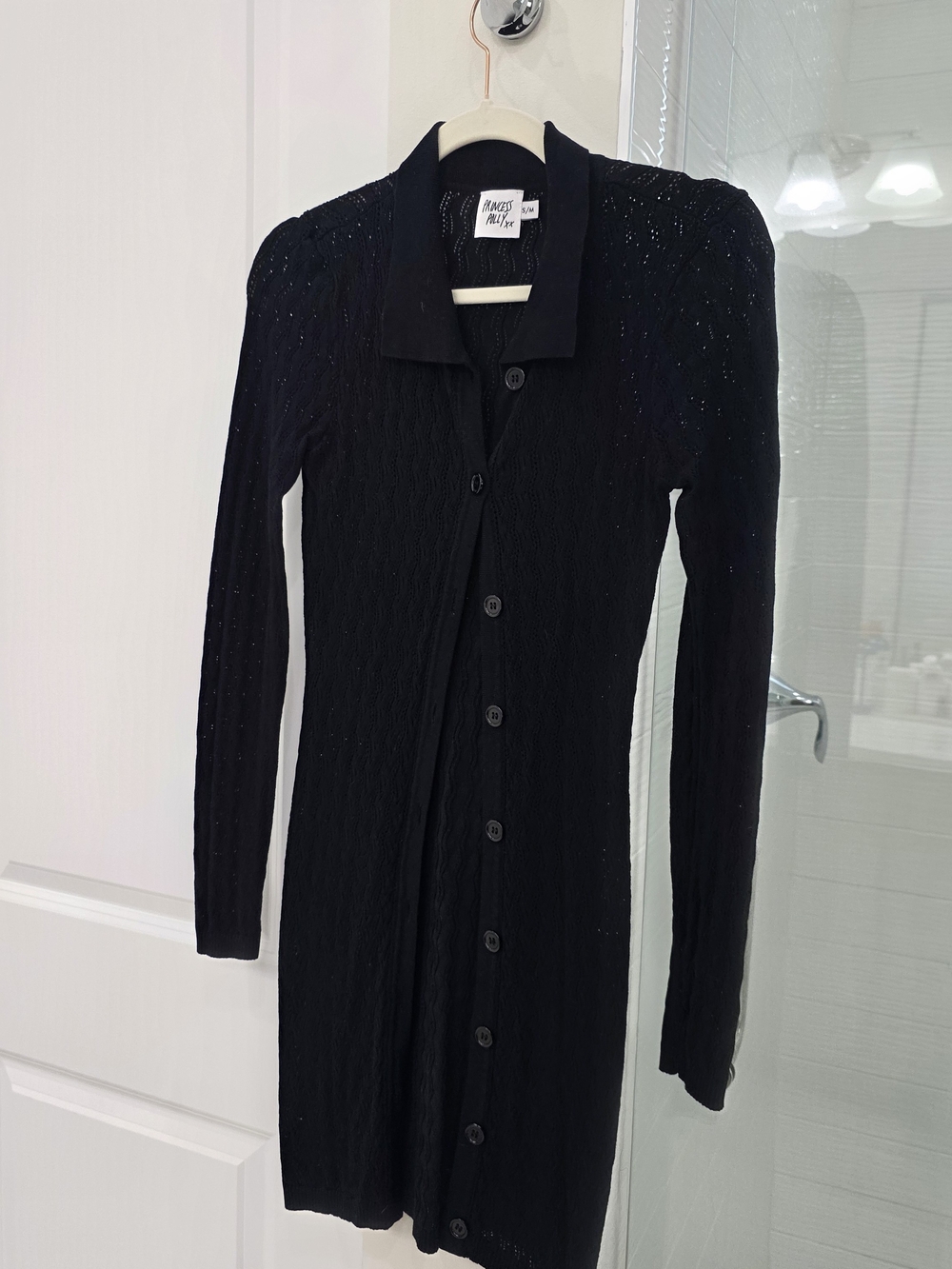 Princess Polly Black Long Sleeve Button-Up Knitted Dress